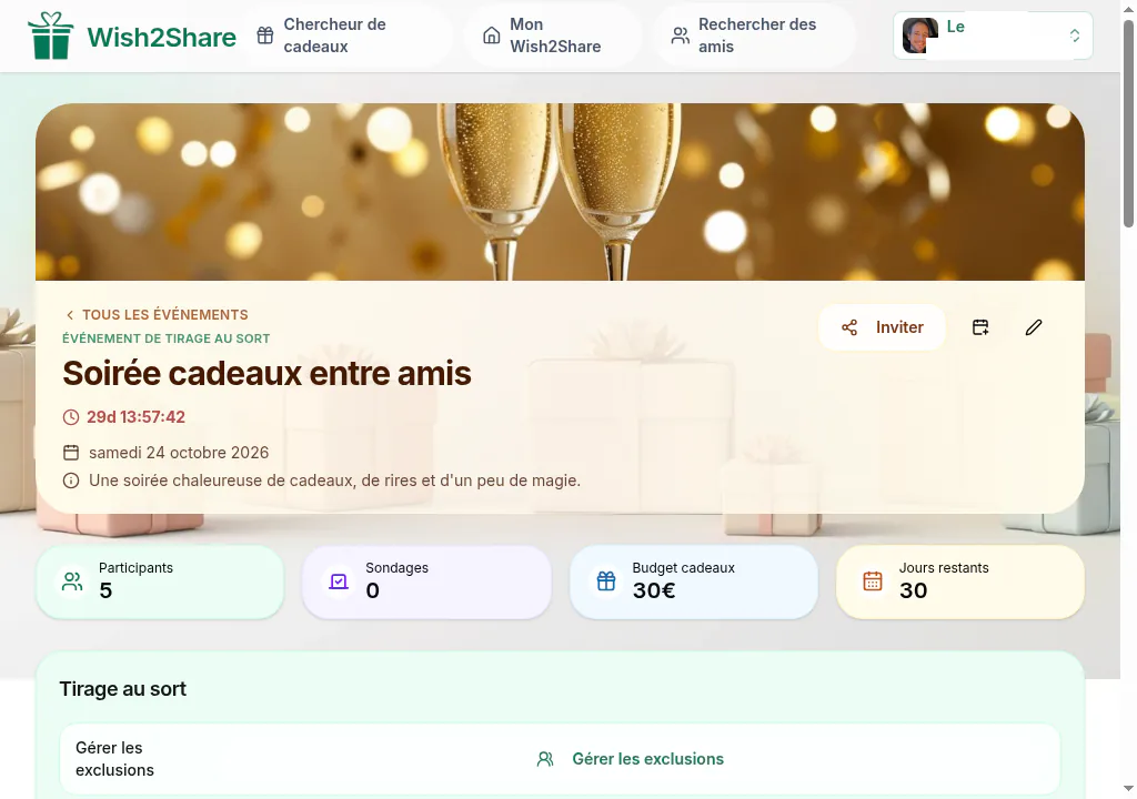 Illustration d'un tirage au sort Secret Santa sur Wish2Share