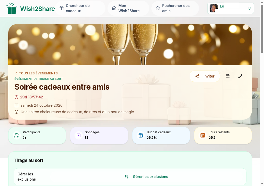 Illustration d'un tirage au sort Secret Santa sur Wish2Share