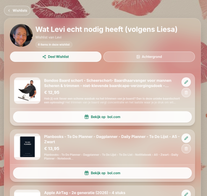 Illustratie van het aanmaken van een wishlist op Wish2Share